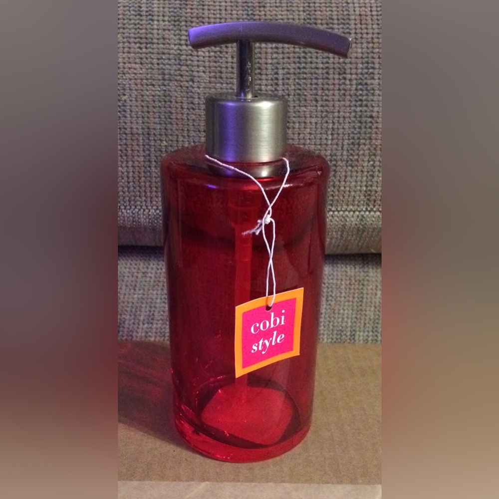 NWT Soap Pump Red Glass New with Tags Bathroom Home Decor Accessory